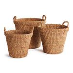 Product Image 1 for Seagrass Tapered Baskets With Handles And Cuffs, Set Of 3 from Napa Home And Garden