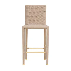 Product Image 1 for Burbank Natural Rope Basketweave Pattern Bar Stool With Antique Brass Stretcher from Worlds Away