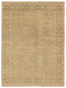 Product Image 1 for Folklore Hand-Knotted Medallion Khaki / Cream Rug 9' x 12' from Jaipur