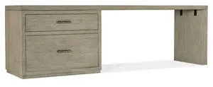 Linville Falls Oak Veneer 96-inch desk with smoked gray mink finish, featuring large lateral file and top utility drawer o...