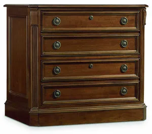 Brookhaven Lateral File with warm cherry finish, four drawers, bronze ring-and-pull hardware, and classic panel detailing