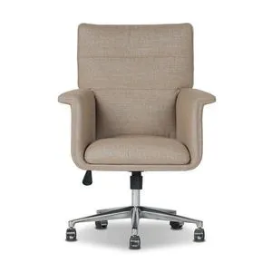 Humphrey Desk Chair in taupe woven Crypton Nomad fabric with flared arms, supportive seat, and metal swivel base with casters