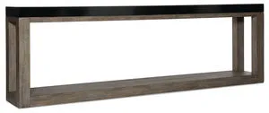 Melange Quarter Cut Oak Veneer Vienna Console with brown distressed oak base and smooth black top surface
