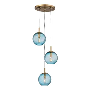 Product Image 1 for Rousseau 3 Light Pendant With Blue Glass from Hudson Valley