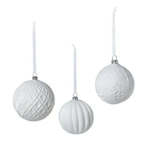 Product Image 1 for Emma Quilted Pattern Matte White Glass Ball Ornament, Set of 3 from Park Hill Collection