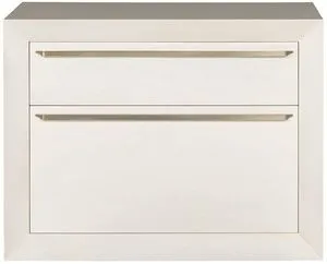 Dune Filing Cabinet in Sugar Coat finish with two bleached walnut drawers and sleek horizontal metal handles