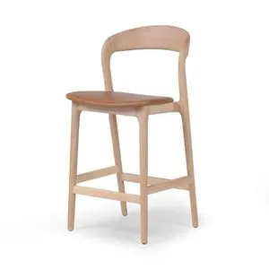 Amare Stool with Sonoma butterscotch leather seat and light solid wood frame featuring curved backrest