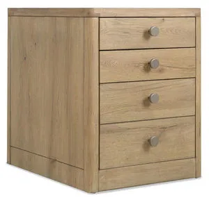 Kalamazoo Mobile File cabinet in aged oak veneer with four drawers and metal knobs, on casters