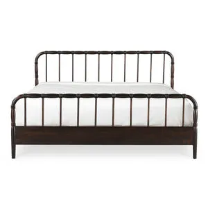 Vivian Bed with solid wood frame and turned detailing in a dark finish, showing headboard and footboard with vertical spin...