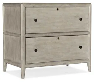 Burnham Alder Veneer Lateral File with two locking file drawers, grey mink finish and dark bronze knobs