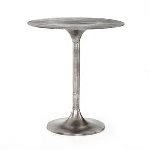 Simone Antique Rust Bar Table with tulip shape in raw antique nickel cast aluminum finish