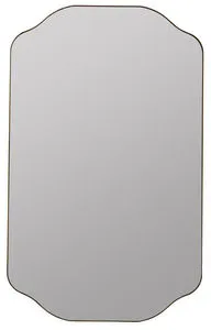 Rectangular modern wall mirror with scalloped corners and a slim gold metal frame