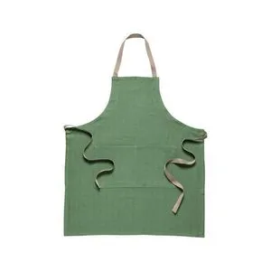 Alessa Kitchen Apron in chive green with beige neck and waist ties, front pocket, 100% cotton fabric