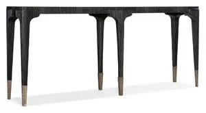 Chapman Shou Sugi Ban Console Table with slender shaped legs in charred black pine veneer and hand-hammered pewter ferrules