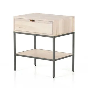 Trey Dove Poplar & Natural Iron Nightstand with light-washed solid poplar drawer and metal frame with open bottom shelf
