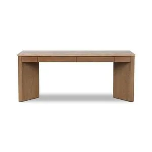 Lawson Veneer Desk with a streamlined wood base and stone top featuring integrated drawers
