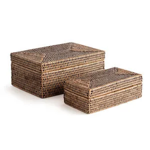 Product Image 1 for Burma Rattan Rectangular Lidded Boxes, Set Of 2 from Napa Home And Garden