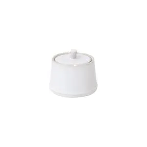 White and cream Beja ceramic stoneware sugar bowl with lid and round knob handle