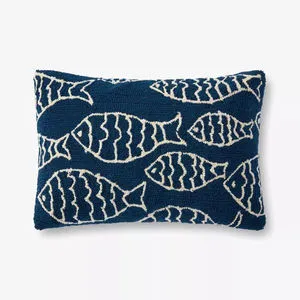 Product Image 1 for Navy In/Out Hand Hooked Fish Pattern Decorative Pillow from Loloi