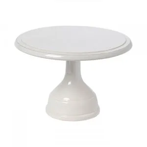 Round white ceramic stoneware footed plate with smooth surface and classic design