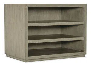 Linville Falls Oak Veneer Open Desk Cabinet with rustic weathered smoked gray Mink finish and two adjustable shelves