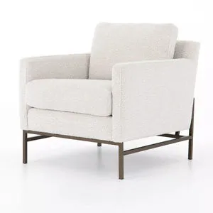 Vanna Knoll Natural Accent Chair with natural finish, white textured upholstery, and dark metal base