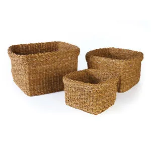 Product Image 1 for Seagrass Square Baskets With Cuffs, Set Of 3 from Napa Home And Garden