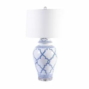 Product Image 1 for Blue & White Greek Key Grids Lamp from Legend of Asia