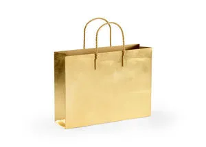 Antique gold leaf finished magazine bag with rope handles, rectangular shape, open top