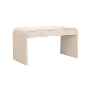 Creamy Summit Desk with faux shagreen texture and curved silhouette with three drawers