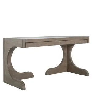 Carmen Desk with gracefully curved wooden legs forming a unique silhouette and smooth rectangular top in grey wood finish