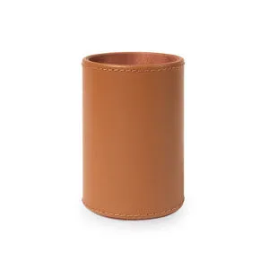 Tan leather Hunter Pen / Pencil Cup with visible top-stitching and natural texture