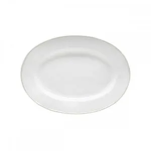 Small oval ceramic stoneware platter in white and cream with smooth finish