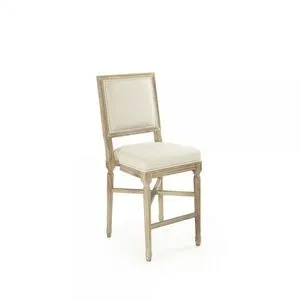 Louis Counter Stool with solid oak frame in natural linen finish, upholstered seat and back, classic design