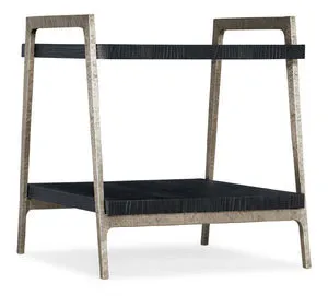 Chapman Shou Sugi Ban End Table with charred black pine veneer shelves and hammered pewter frame and legs