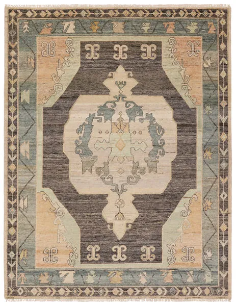 Product Image 1 for Bhima Handknotted Medallion Charcoal / Blue Rug from Jaipur