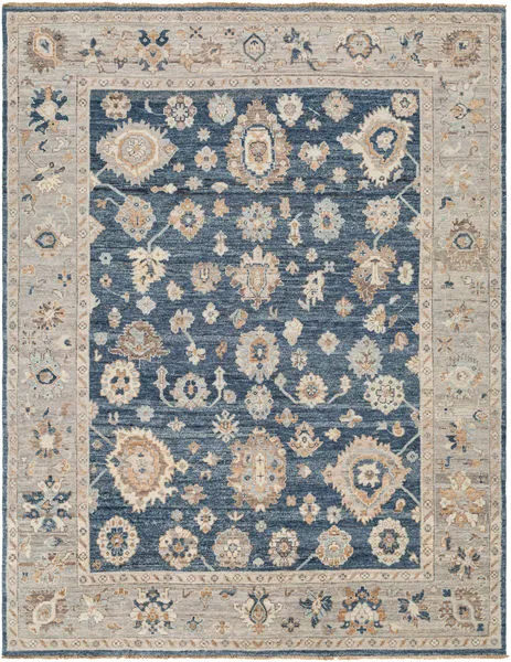 Product Image 1 for Ghazni Hand-Knotted Wool Dark Blue / Beige Rug - 6' x 9' from Surya