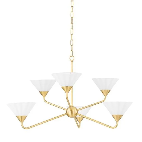 Product Image 1 for Kelsey 6-Light Modern Aged Brass Symmetrical Chandelier from Mitzi
