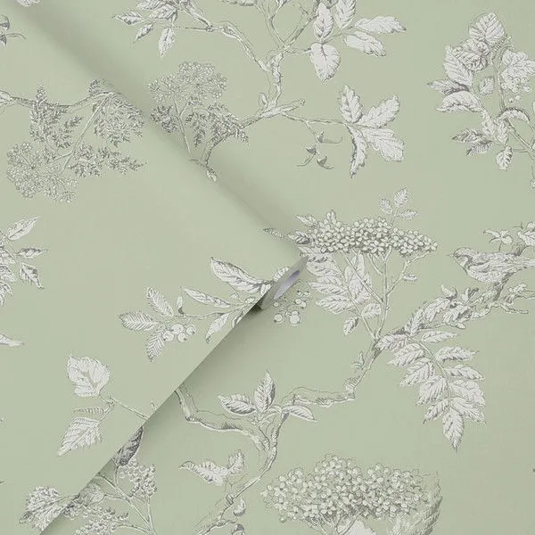 Product Image 1 for Laura Ashley Elderwood Sage Botanicals, Florals & Birds Wallpaper from Graham & Brown