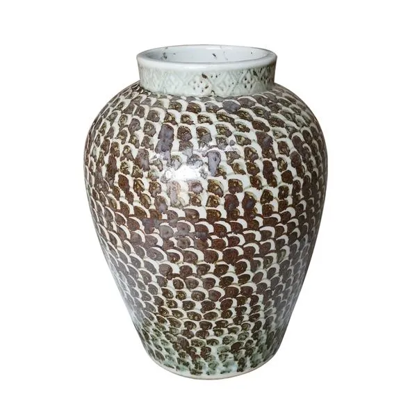 Product Image 1 for Rusty Brown Jar With Fish Scale Pattern from Legend of Asia