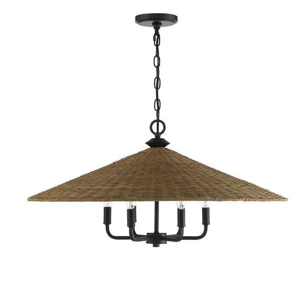 Product Image 3 for Eman 6 Light Matte Black With Dark Rattan Pendant from Savoy House
