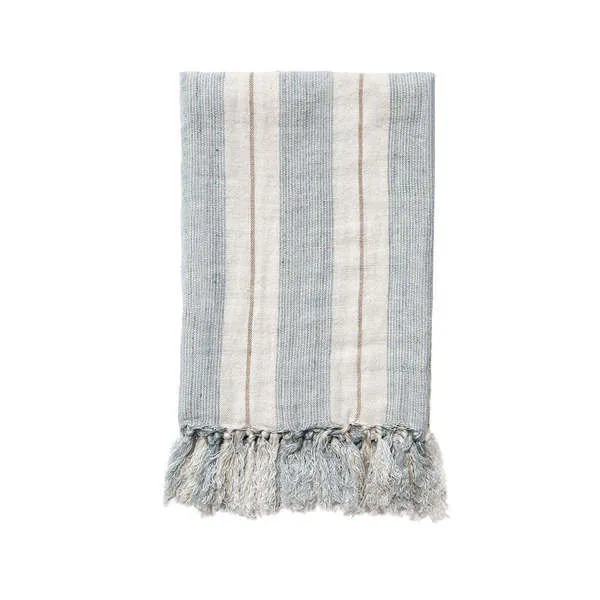 Product Image 1 for Laguna Linen King Blanket - Ocean / Natural from Pom Pom at Home
