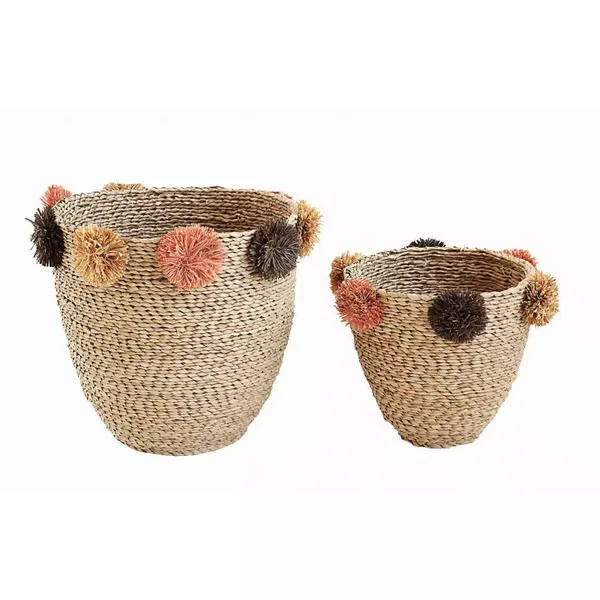 Product Image 5 for Jude Pom Poms Seagrass Baskets (Set Of 2 Sizes) from Creative Co-Op