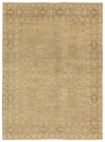 Product Image 1 for Folklore Hand-Knotted Medallion Khaki / Cream Rug 10' x 14' from Jaipur