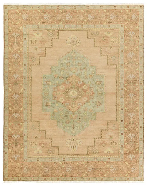Product Image 1 for Hasina Hand-Knotted Medallion Tan / Sage Rug 10' x 14' from Jaipur