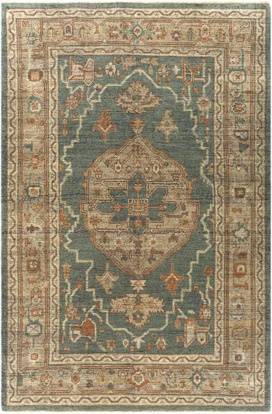 Product Image 1 for Reign Hand-Knotted Dark Green / Beige Rug - 10' x 14' from Surya