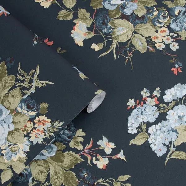 Product Image 1 for Laura Ashley Rosemore Midnight Seaspray Floral Wallpaper from Graham & Brown