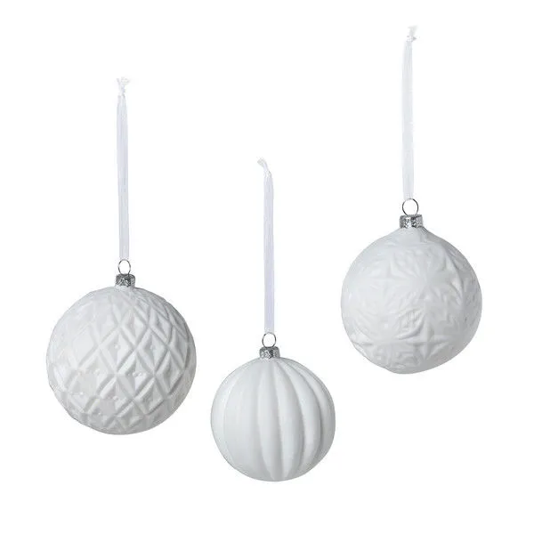 Product Image 1 for Emma Quilted Pattern Matte White Glass Ball Ornament, Set of 3 from Park Hill Collection