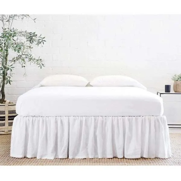 Product Image 1 for Gathered White Linen California King Bed Skirt from Pom Pom at Home