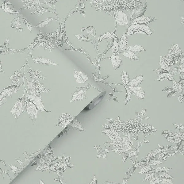 Product Image 1 for Laura Ashley Elderwood Duck-Egg Botanicals, Birds & Branches Wallpaper from Graham & Brown